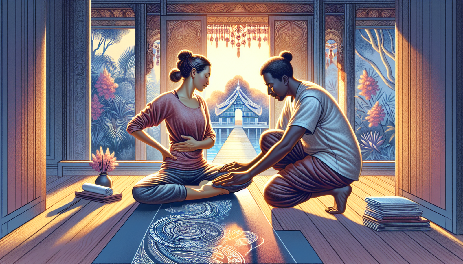 Illustration of a person consulting a yoga instructor